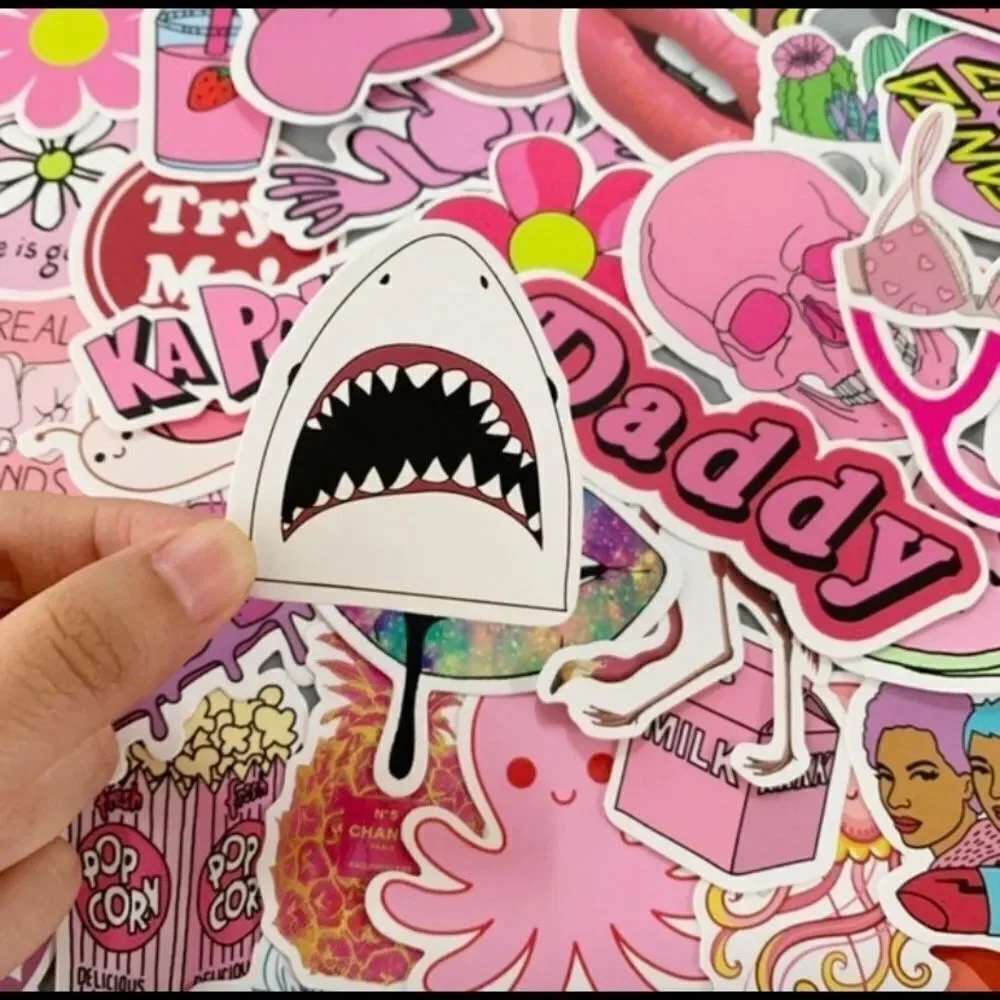 25 Stickers, Pink. Cute, bike, helmet, laptop, skateboard, water bottle